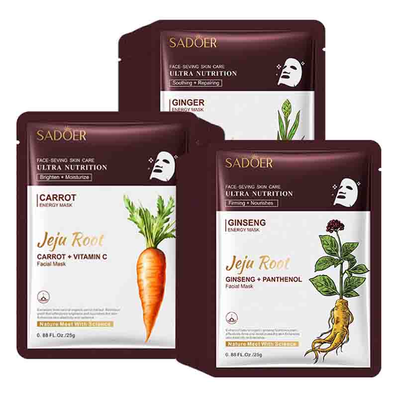 Root Stimulator Liquid - มาส์กหน้าสารสกัดจากรากพืช SADOER 5 ชิ้น มาส์กหน้าโสมเพื่อผิวขาวกระจ่างใส ช่วยเติมความชุ่มชื้น