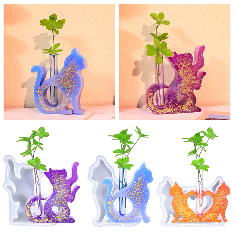 Propagation Station Vase - แจกันซิลิโคนรูปแมวแม่พิมพ์เรซินแม่พิมพ์เรซินอีพ็อกซี่สำหรับสถานีโรงงานเรซินหล่อแจกันหลอดสำหรับพืชน้ำ