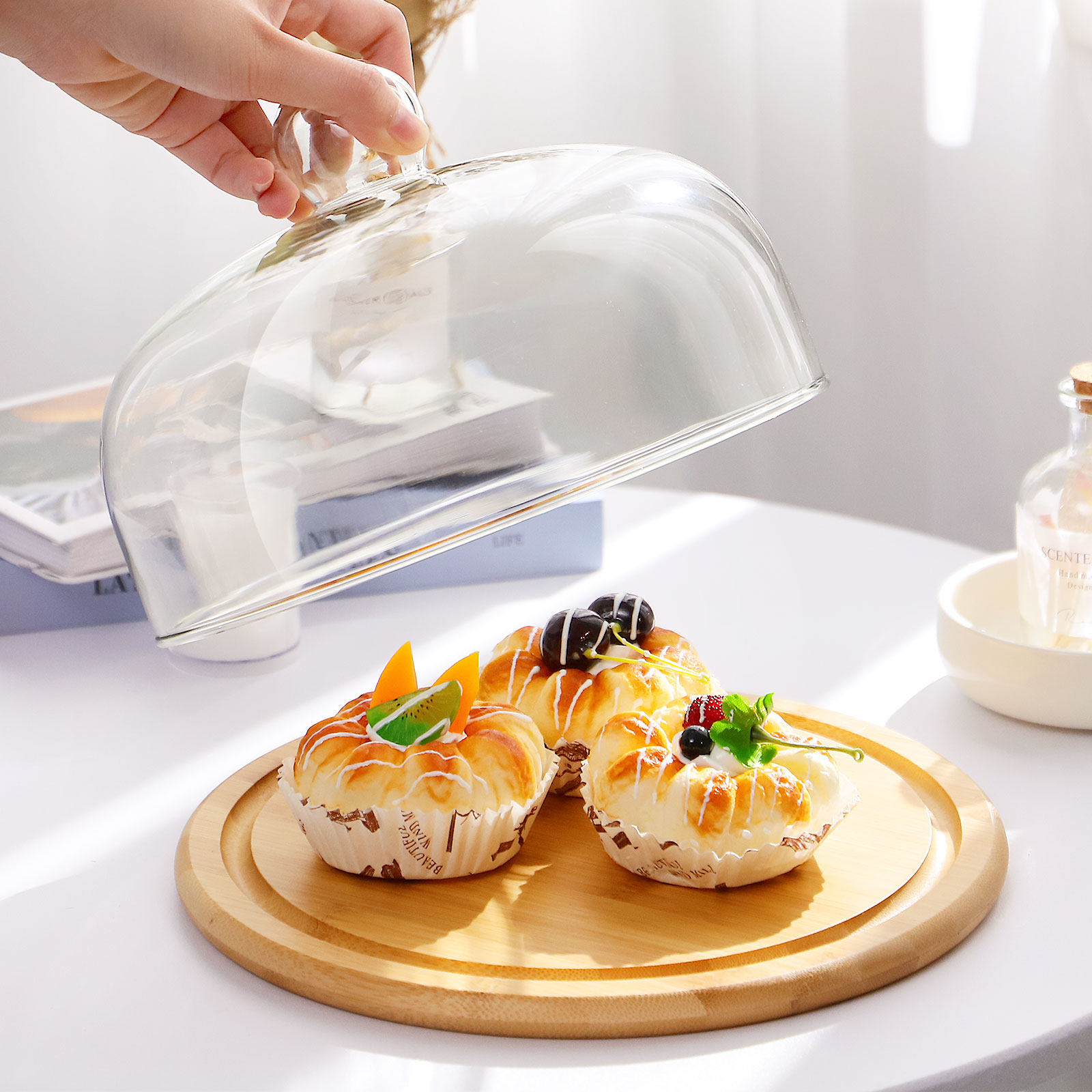 ชุดฝาครอบเค้กแก้วพร้อมฐานไม้คุ - Plastic Dome Clear บทวิจารณ์และราคา